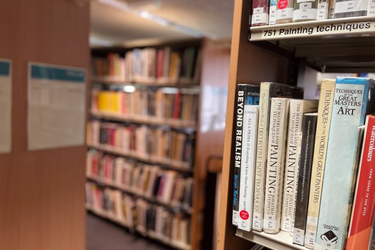 Shelves at Falmouth Campus Library